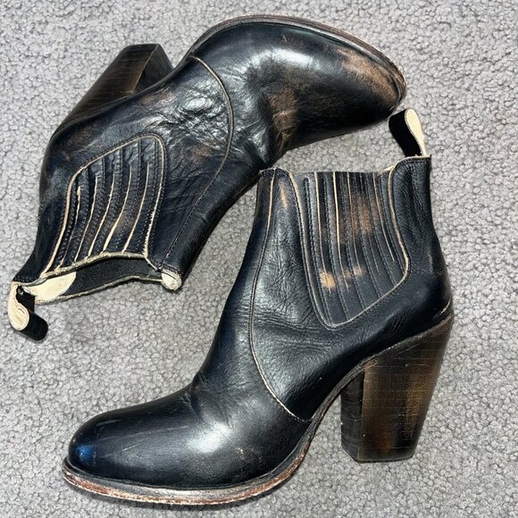 FREEBIRD by Steven MORGAN CHELSEA Black Distressed Leather Ankle Boot Booties 8 - Picture 1 of 10